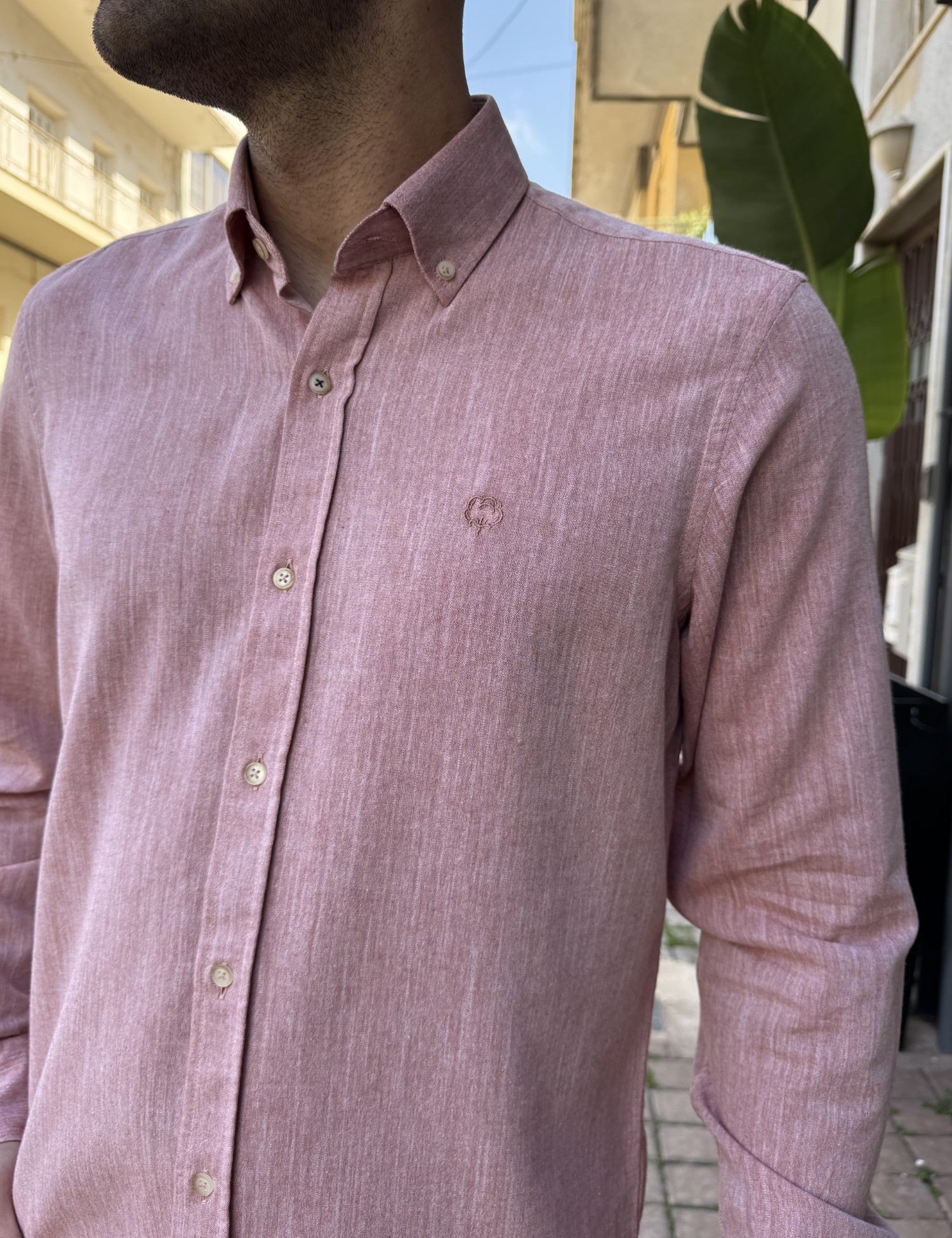 Ανδρικό σομόν βαμβακερό πουκάμισο με γιακά 1562 φωτογραφία